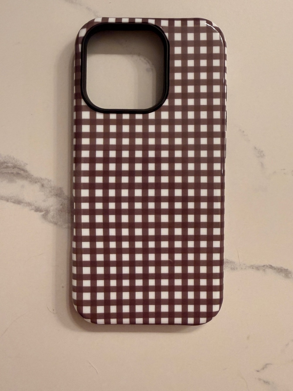 Brown Gingham Checkered iPhone 16 Pro Phone Case - Neutral Aesthetic